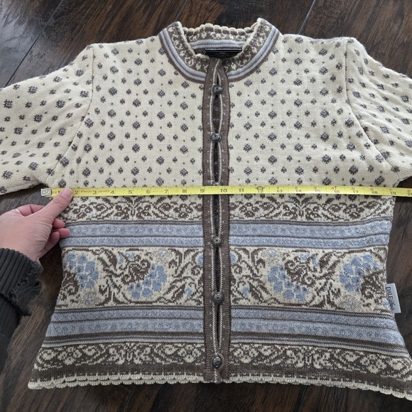 Dale of Norway 100% Wool Beige Blue Ivory Cream Brown Cardigan Sweater Small - Picture 12 of 12
